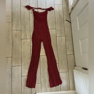 Red and white polkadot jumpsuit